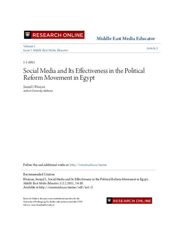 (PDF) Social media and its effectiveness in the political reform ...