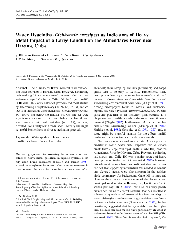 (PDF) Water Hyacinths ( Eichhornia crassipes ) as Indicators of Heavy ...