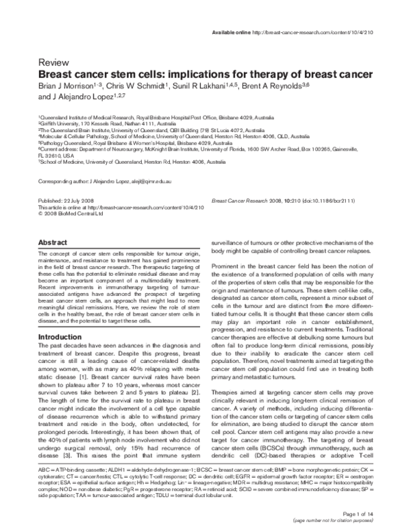 (PDF) Breast cancer stem cells: implications for therapy of breast cancer