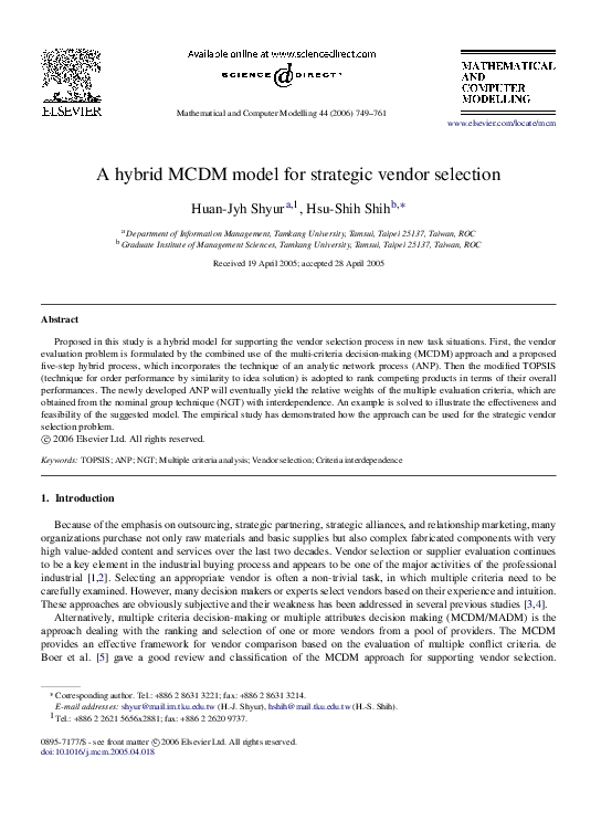 (PDF) A hybrid MCDM model for strategic vendor selection