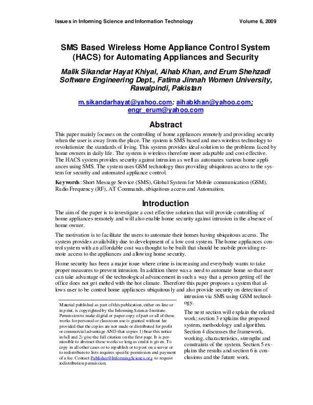 (PDF) SMS Based Wireless Home Appliance Control System (HACS) for ...