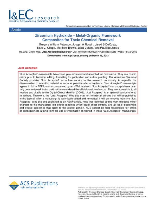 (PDF) Zirconium Framework Composites for Toxic Chemical Removal Jared