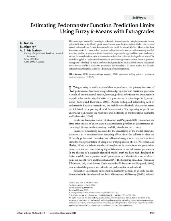(PDF) Estimating pedotransfer function prediction limits using fuzzy k ...