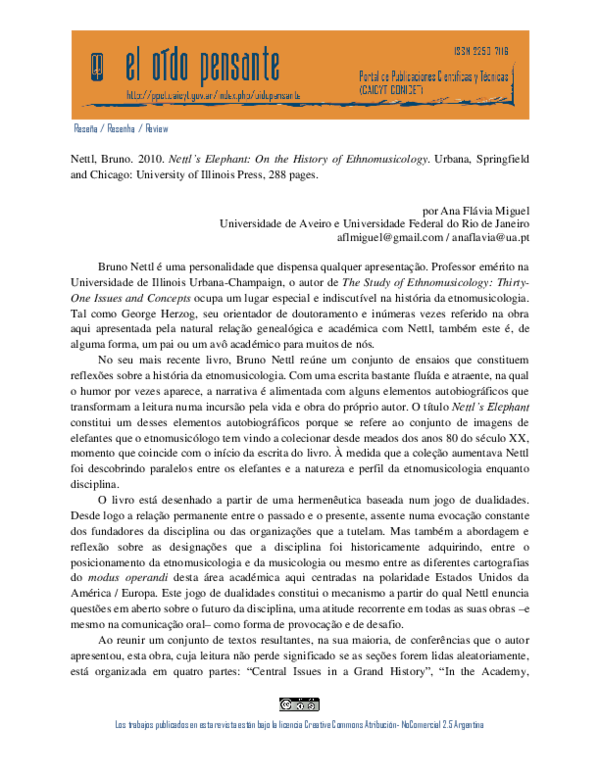 (PDF) Nettl, Bruno. 2010. Nettl's Elephant On the history of