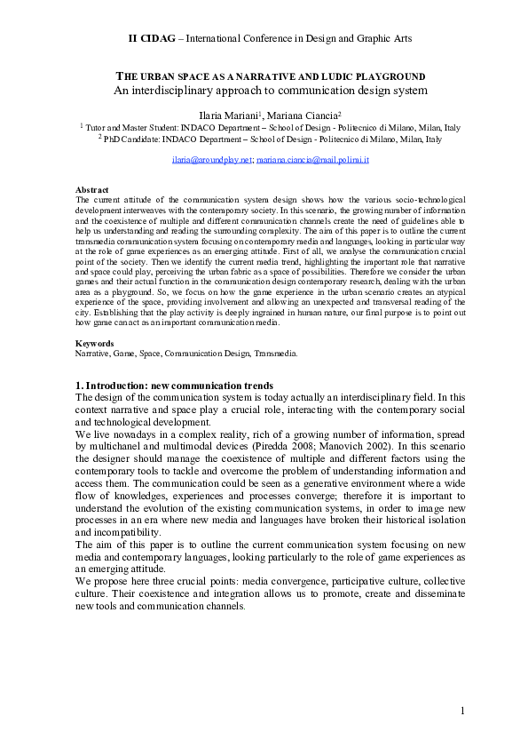 (PDF) The urban space as a narrative and ludic playground. An ...