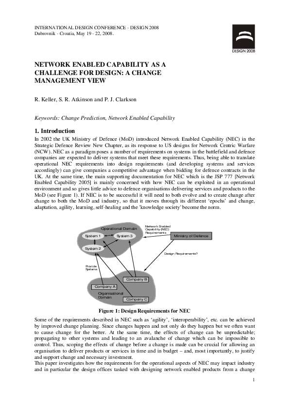 (PDF) NETWORK ENABLED CAPABILITY AS A CHALLENGE FOR DESIGN: A CHANGE ...
