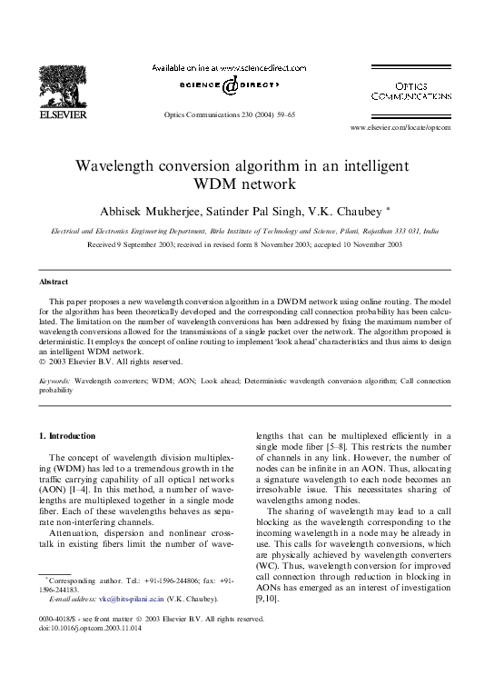 (PDF) Wavelength conversion algorithm in an intelligent WDM network