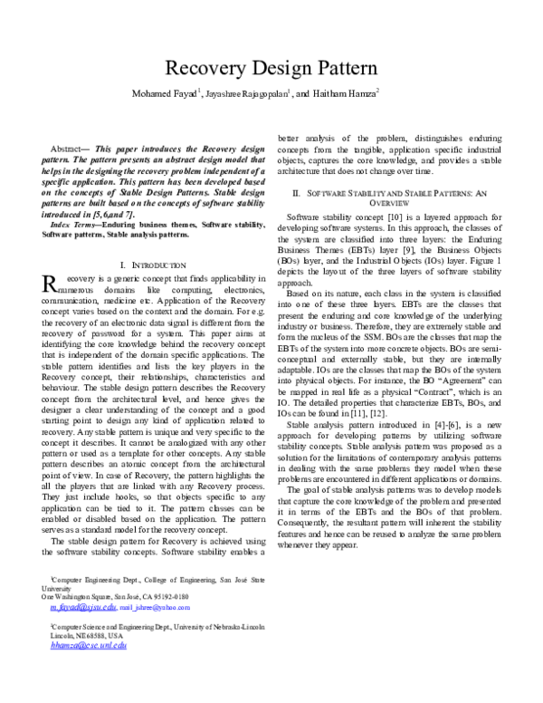 (PDF) The Recovery Design Pattern
