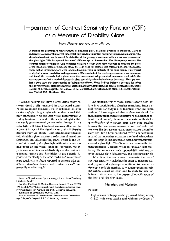 (PDF) Impairment of contrast sensitivity function (CSF) as a measure of ...