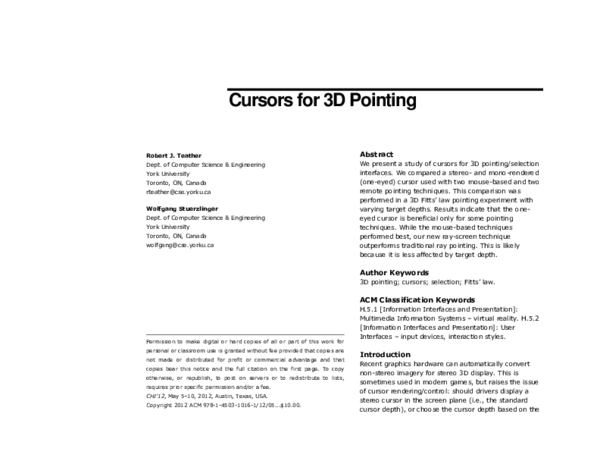 (PDF) Cursors for 3D pointing