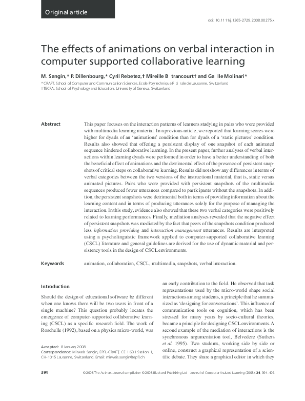 (PDF) The effects of animations on verbal interaction in computer ...