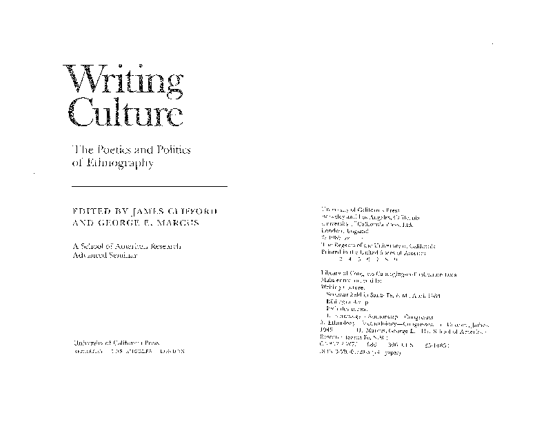 (PDF) Writing culture: The poetics and politics of ethnography
