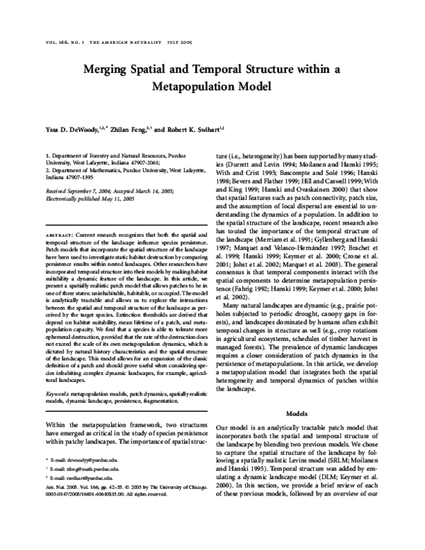 (PDF) Merging Spatial and Temporal Structure within a Metapopulation Model