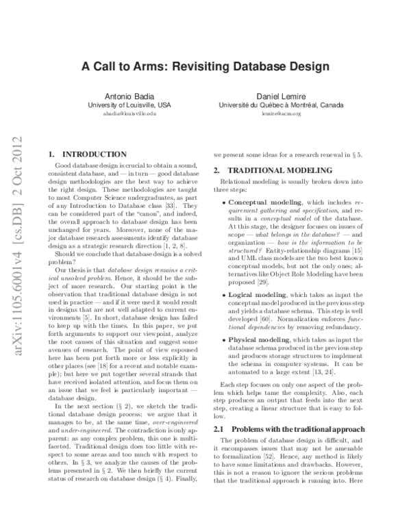 (PDF) A Call to Arms Revisiting Database Design Daniel Lemire