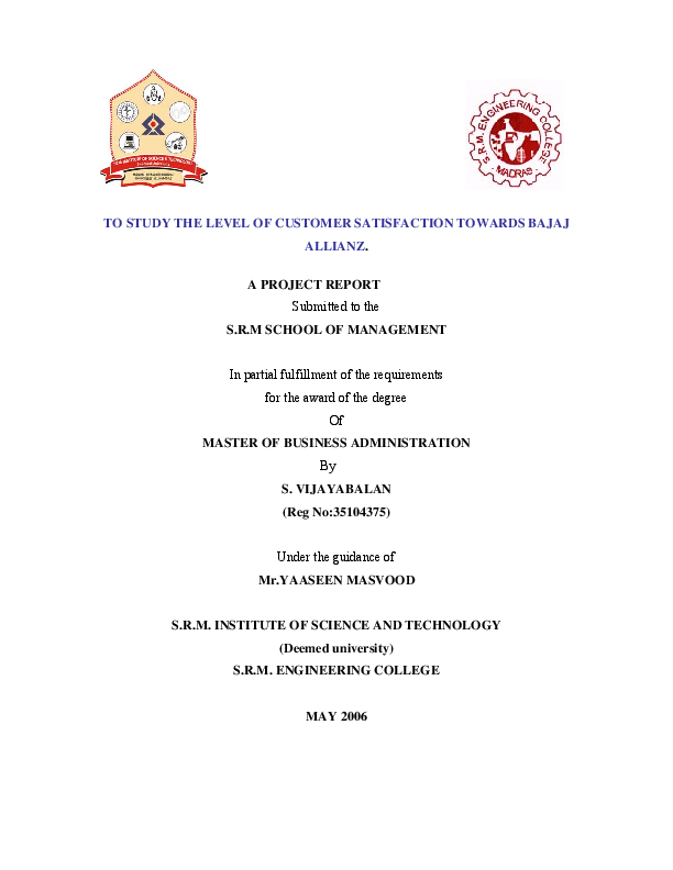 Pdf To Study The Level Of Customer Satisfaction Towards Bajaj Allianz