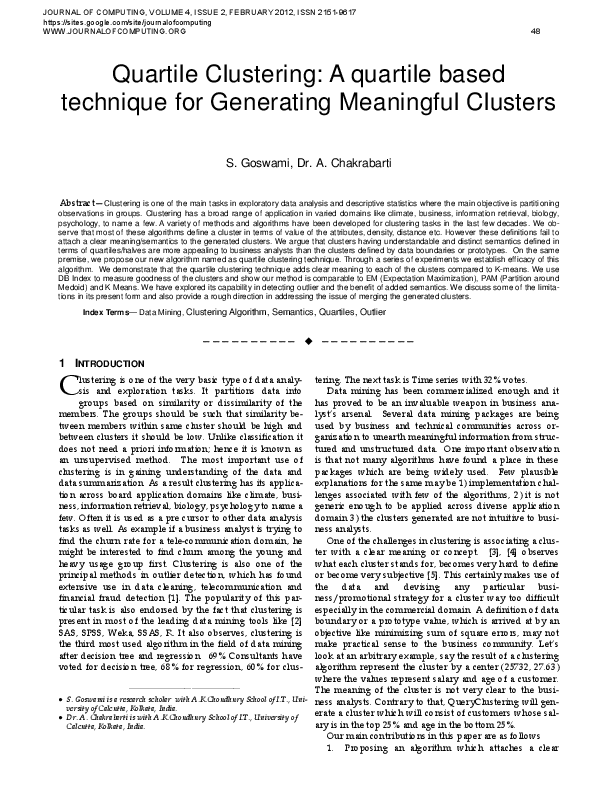 (PDF) Quartile Clustering A quartile based technique for Generating