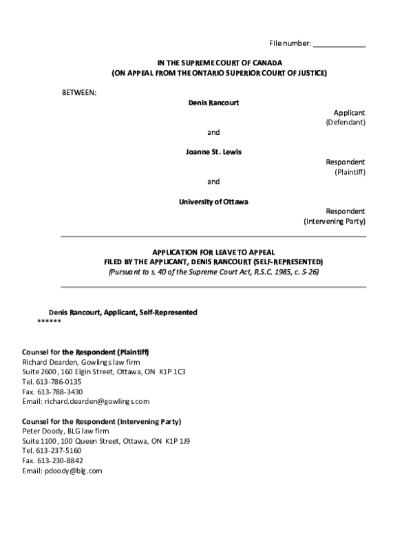  pdf rancourt s application for leave to appeal filed to the supreme