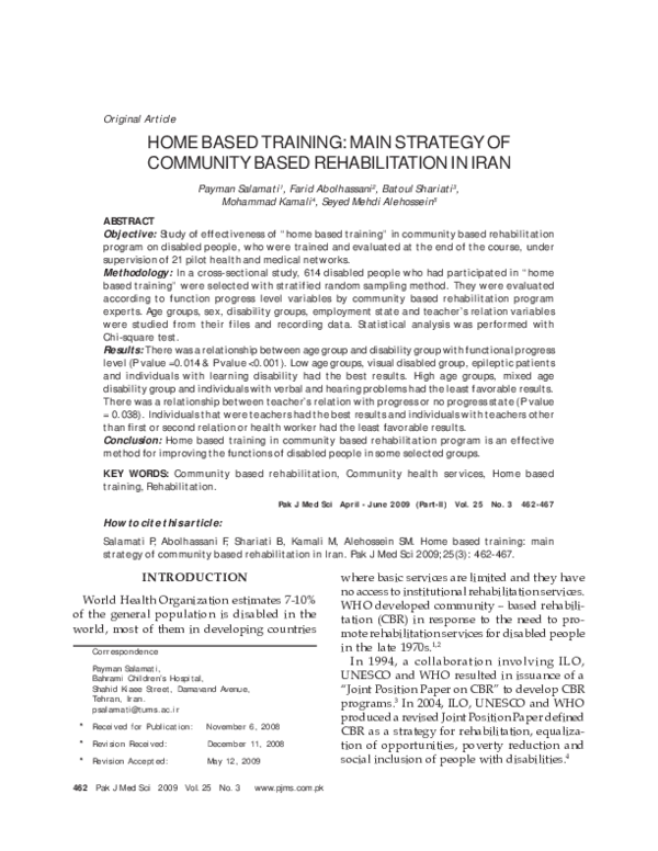 (PDF) HOME BASED TRAINING MAIN STRATEGY OF COMMUNITY BASED