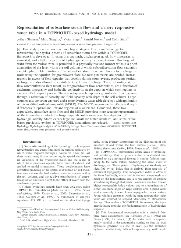 (PDF) Representation of subsurface storm flow and a more responsive ...