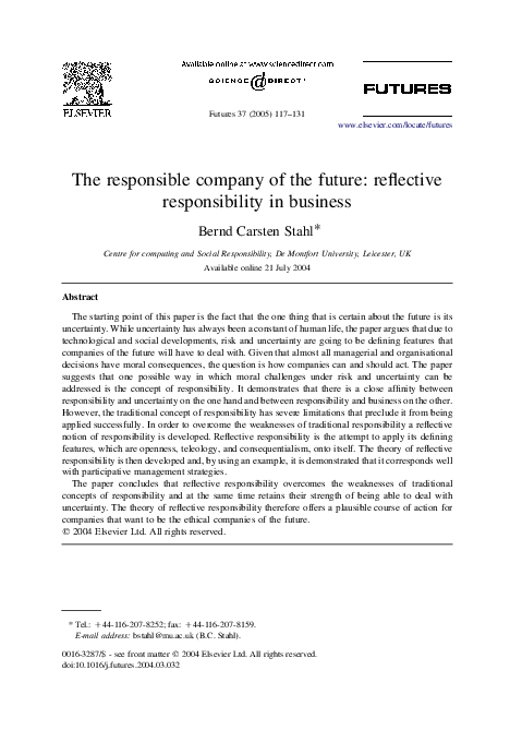 (PDF) The responsible company of the future: reflective responsibility ...
