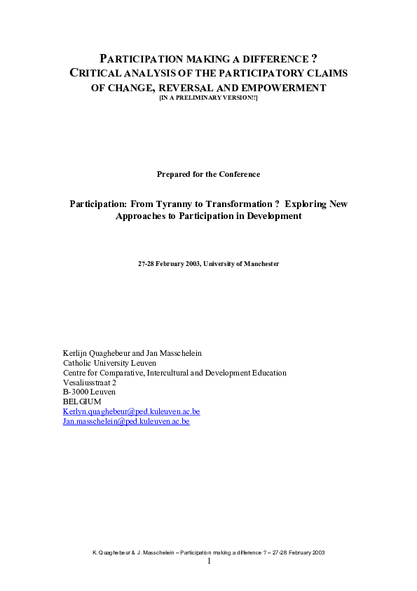 (PDF) Participation making a difference? Critical analysis of the ...