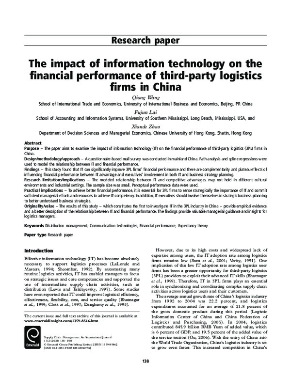 (PDF) The impact of information technology on the financial performance ...