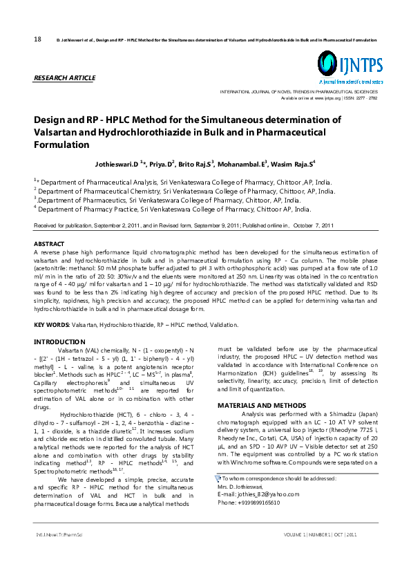 (PDF) Design and RP - HPLC Method for the Simultaneous determination of ...