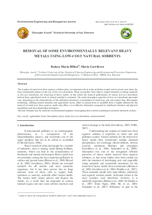 (PDF) Removal of some environmentally relevant heavy metals using low ...