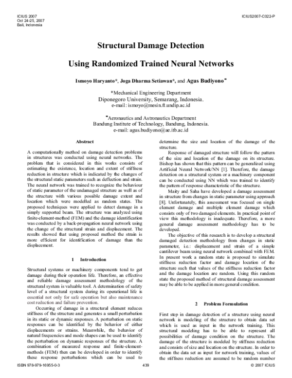 (PDF) Structural Damage Detection Using Randomized Trained Neural Networks