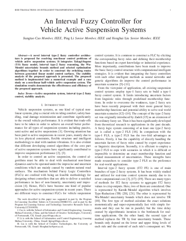 (PDF) An interval fuzzy controller for vehicle active suspension systems