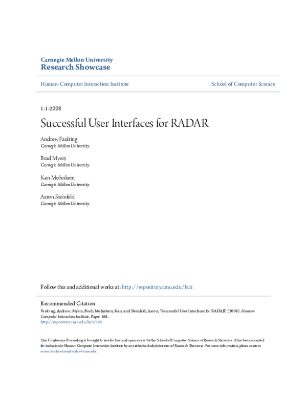 (PDF) Successful user interfaces for radar