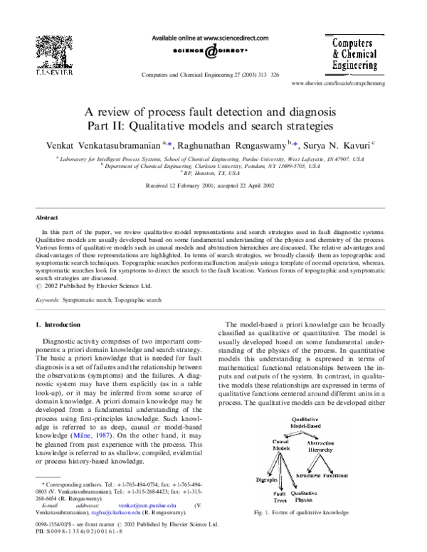 (PDF) A review of process fault detection and diagnosis: Part II ...