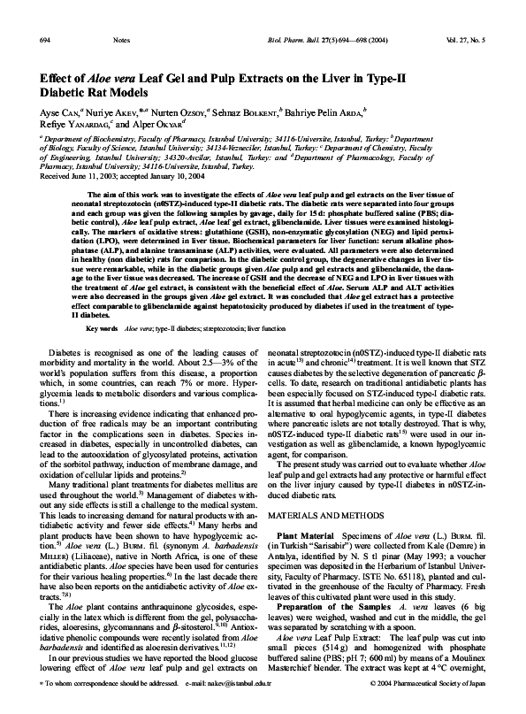 (PDF) Effect of Aloe vera Leaf Gel and Pulp Extracts on the Liver in ...