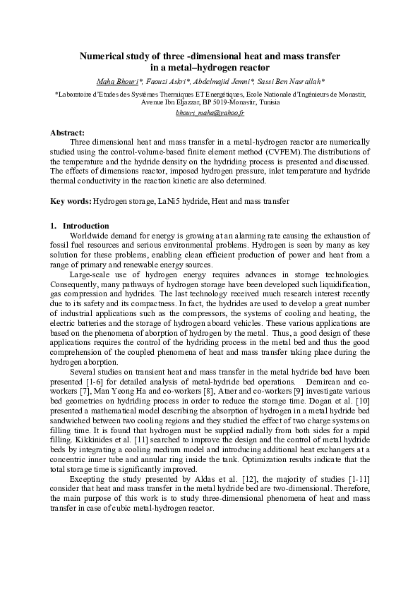 (PDF) Numerical study of three-dimensional heat and mass transfer in a ...
