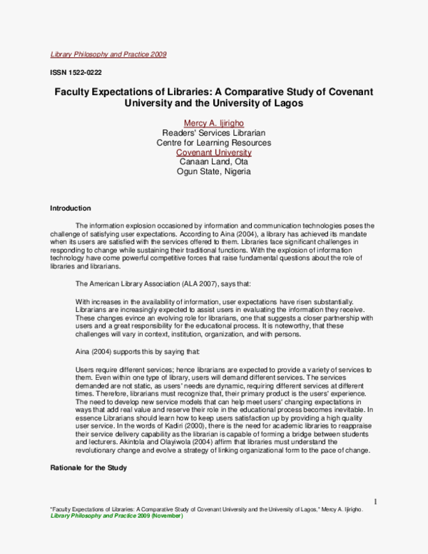 (PDF) Faculty Expectations of Libraries: A Comparative Study of ...