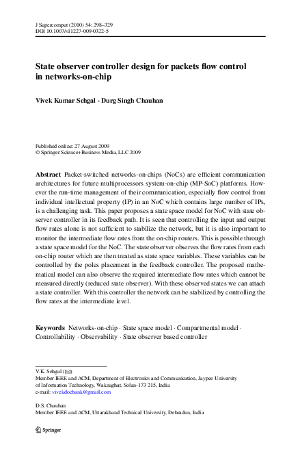 (PDF) State observer controller design for packets ﬂow control in ...
