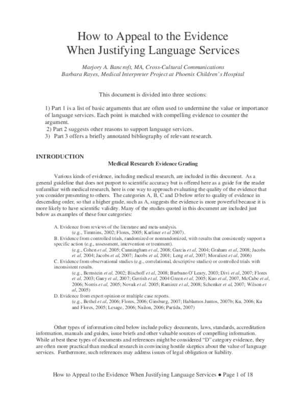 (PDF) How to Appeal to the Evidence When Justifying Language Services