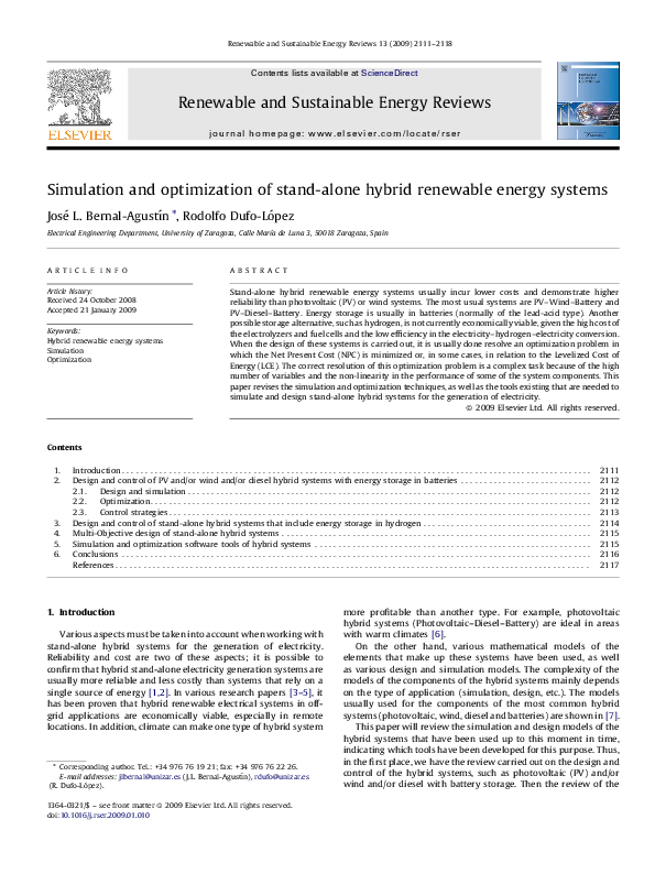 (PDF) Simulation and optimization of stand-alone hybrid renewable ...
