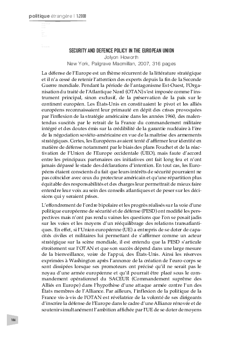 (PDF) Security and defence policy in the European Union