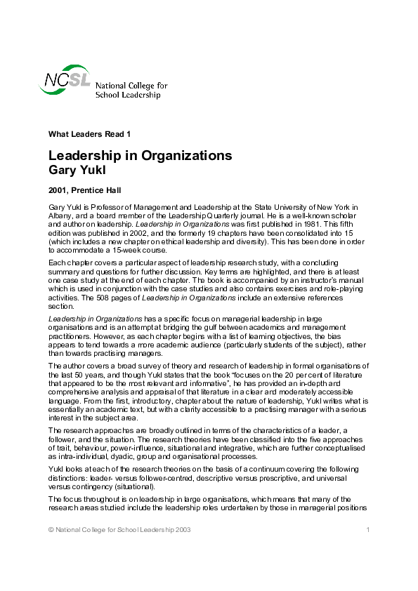 Pdf Leadership In Organizations Akhmez Maudarbux Academia Edu