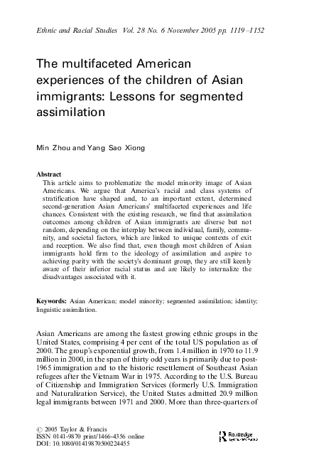The Multifaceted American Experiences of the Children of Asian Immigrants: Lessons for Segmented Assimilation
