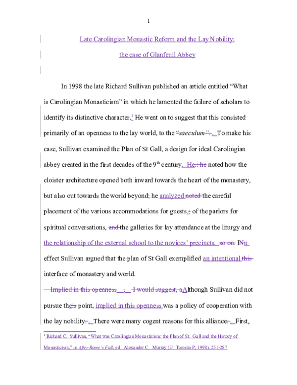 Late Carolingian Monastic Reform and the Lay Nobility: the case of Glanfeuil Abbey