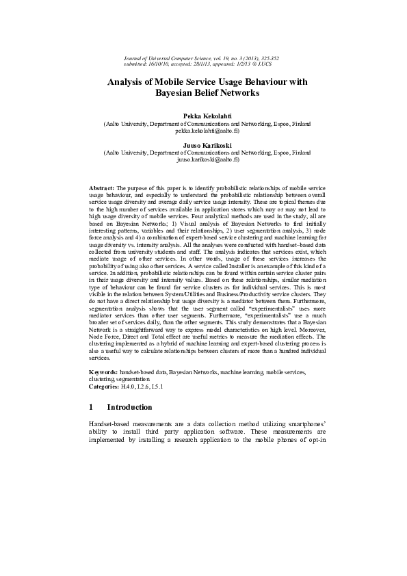 (PDF) Analysis of Mobile Service Usage Behaviour with Bayesian Belief ...