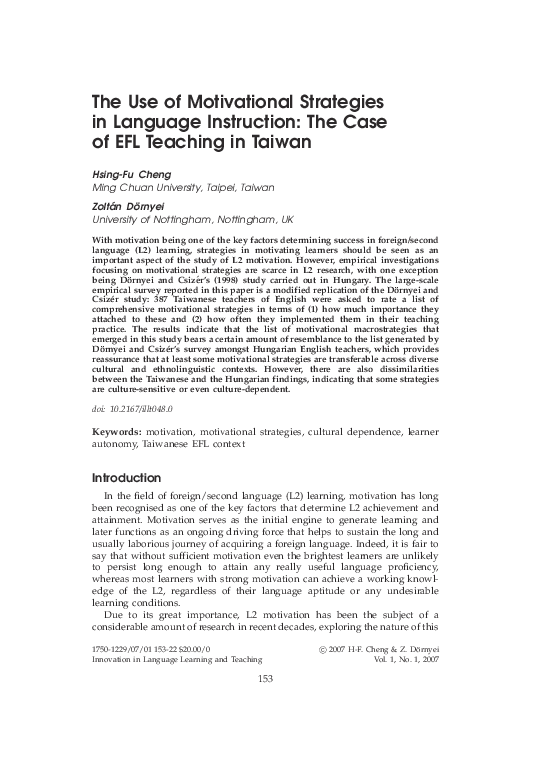 (PDF) The use of motivational strategies in language instruction: The ...