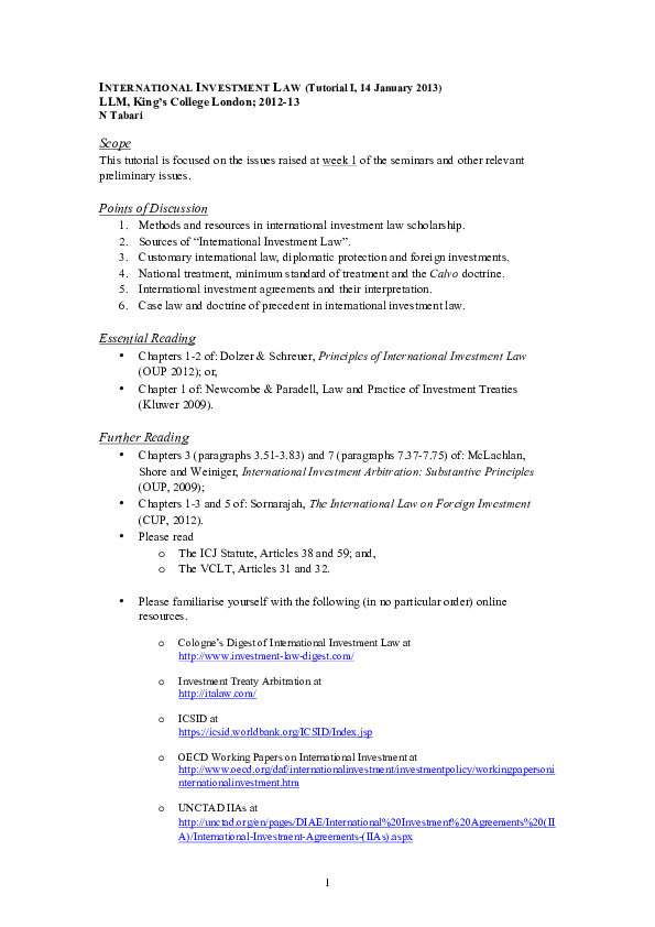  PDF King s College London International Investment Law Tutorials 