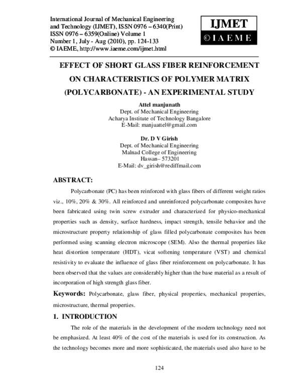 (PDF) EFFECT OF SHORT GLASS FIBER REINFORCEMENT ON CHARACTERISTIC OF ...