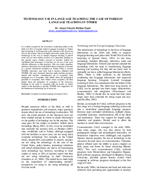 (DOC) TECHNOLOGY USE IN LANGUAGE TEACHING: THE CASE OF FOREIGN LANGUAGE ...