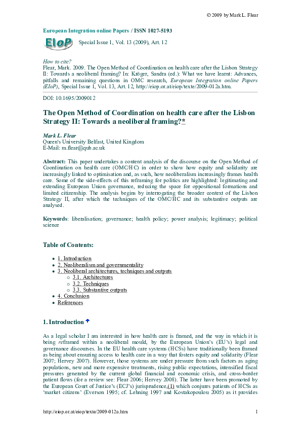 (PDF) The Open Method of Coordination on health care after the Lisbon ...
