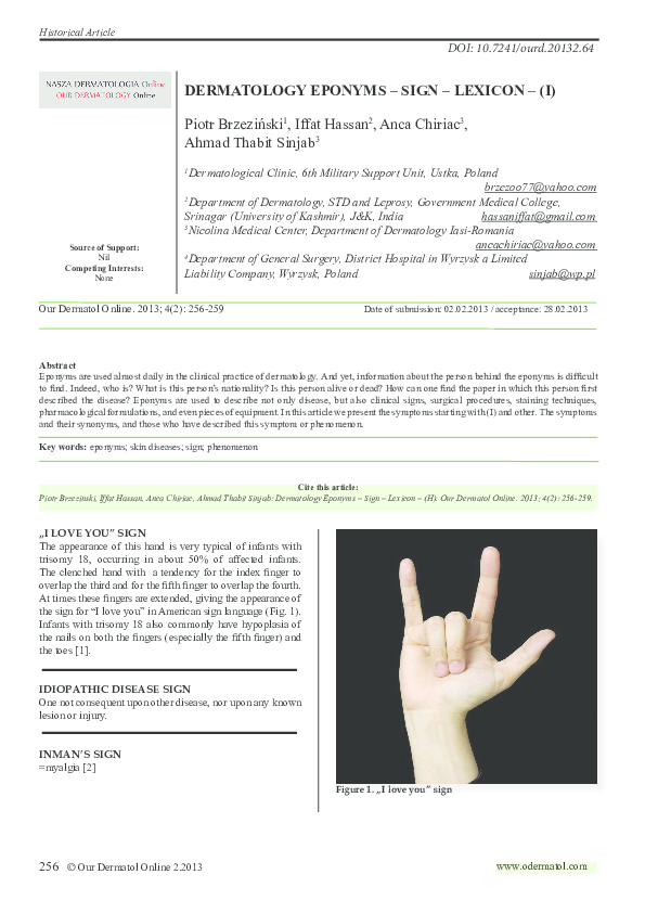 (PDF) Dermatology Eponyms – sign –Lexicon (I)