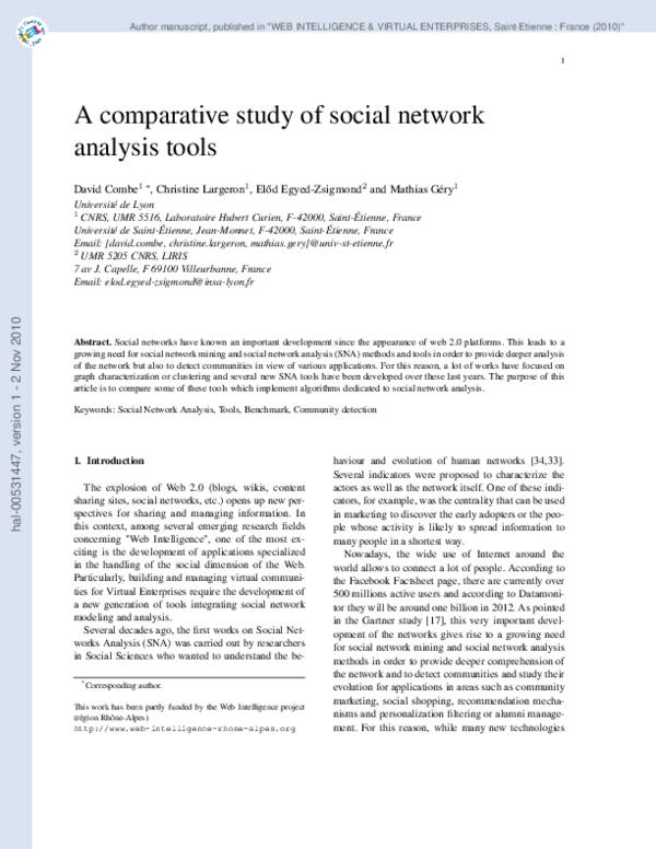 (PDF) A comparative study of social network analysis tools David